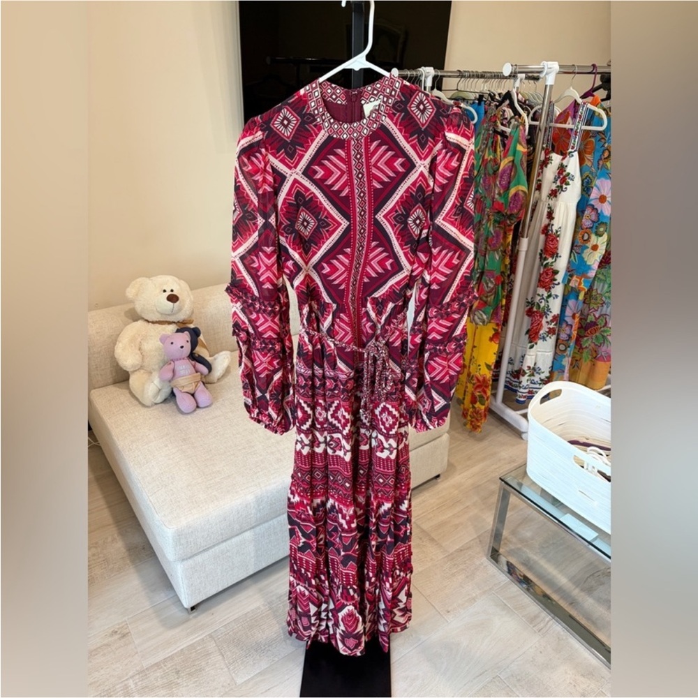 Farm Rio: Red Graphic Ainika Belted Tiered
Maxi Dress DT - Picture 2 of 9